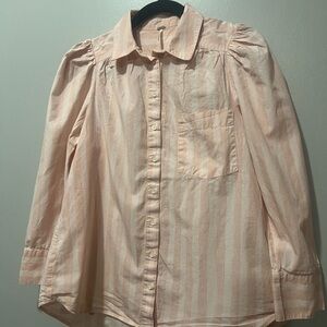 Free People Light Pink Striped Button Down Shirt